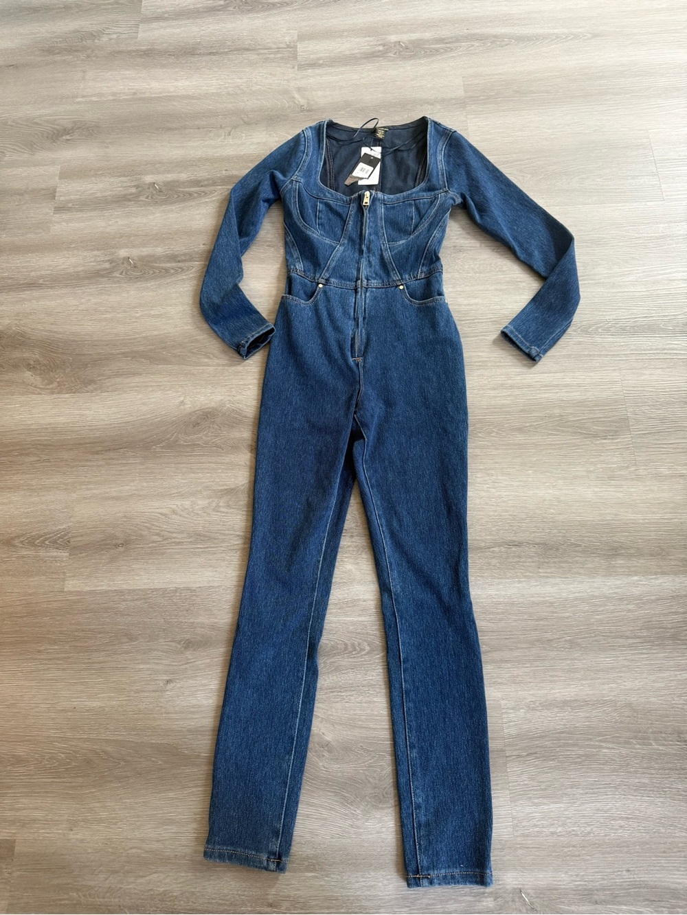 Guess Dark Blue Denim Long-Sleeve Jumpsuit - Picture 2 of 7